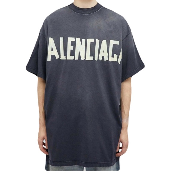 Balenciaga Men's Double Front T-Shirt in Wash Black/Fade Blck
